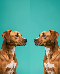 a double dog illusionistic photo.Minimal creative surreal nature and mirror concept.