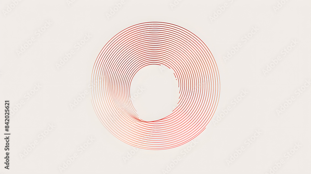 Poster a minimalist line art illustration of an abstract circle. featuring light red lines on a white backg
