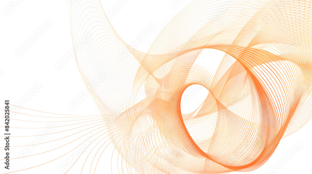 Poster a minimalist line art illustration of an abstract spiral. featuring light orange lines on a white ba