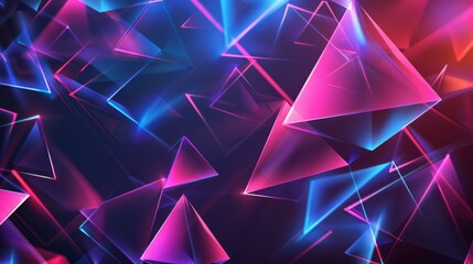 Abstract Geometric Shapes with Neon Lights, Futuristic Design Background