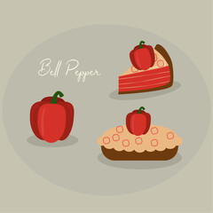 Flat Design Illustration with Pie at Red Bell Pepper