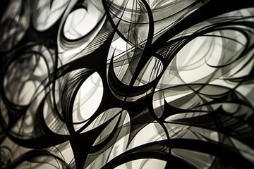 A close-up of abstract black and white patterns creating a mesmerizing visual texture with a sense of movement