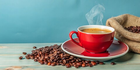 A cup of coffee with beans. AI is created