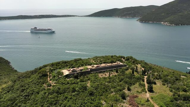 Aerial view of the Kabala fort located on the Lustica peninsula, Montenegro