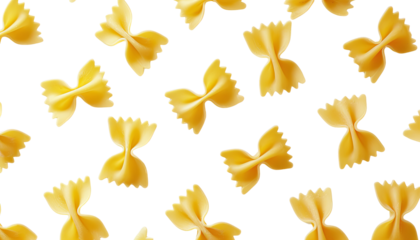 Seamless pattern of bow-tie pasta on a black background. Perfect for food-related projects, cooking blogs, and kitchen decor.
