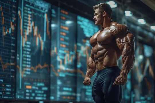 Bodybuilder with impressive muscles and data