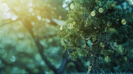 Close-up of a pine tree with the sun shining through the branches.