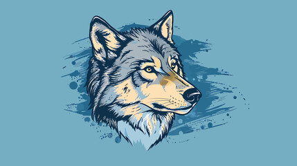 Fototapeta premium wolf head hand drawn logo design illustration on a bule background ai image