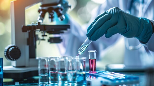 Professional health care researchers working in life of medical science laboratory, technology of medicine chemistry lap experiment for hospital