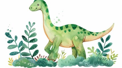 Adorable long necked dinosaur sticker designed in a charming hand drawn style perfect for adding a touch of whimsy to any nursery