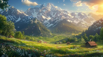 Obraz premium A beautiful fantasy landscape with mountains