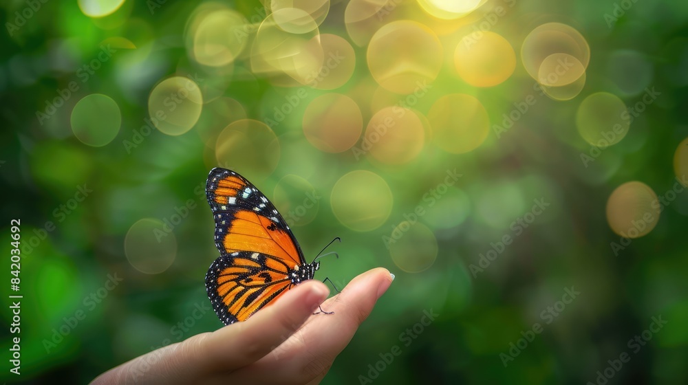 Sticker butterfly on a flower