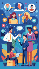 Obraz premium Networking event with people exchanging contact information vector