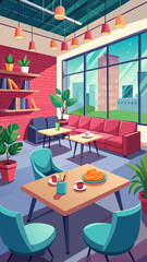 Obraz premium Office break room with comfortable seating and snacks vector