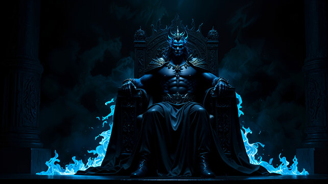 A blue demon was sitting on a throne.