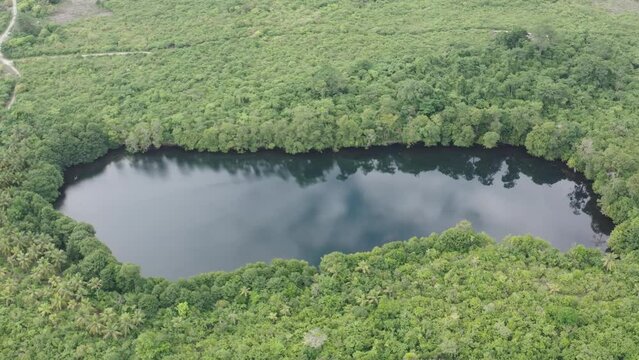 Aerial video over lagoon danau moloku, in North Buton Indonesia
