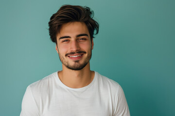 Obraz premium A close up portrait of a young man with a subtle smile