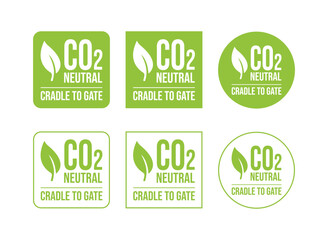 CO2. Carbon Neutral (zero emission) icon logo for climate change and green energy campaign. Eco green friendly sticker label for better environment concept