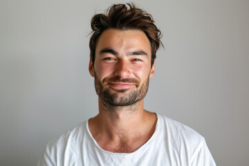 Obraz premium A close up portrait of a young man with a subtle smile