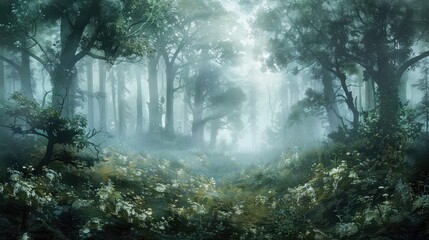 Obraz premium Misty Forest in the Lowland