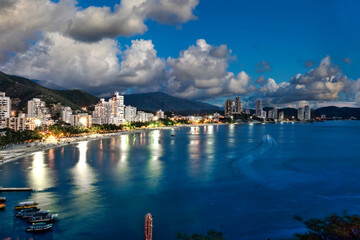 Panoramic of El Rodadero with sky blue. Santa Marta, Magdalena, Colombia. 