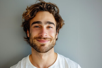 Fototapeta premium A close up portrait of a young man with a subtle smile