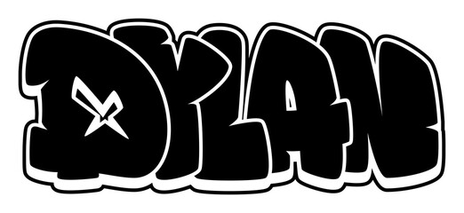 DYLAN Graffiti Name, street art urban tag style font, clear transparent PNG, sticker, label, print, cut file