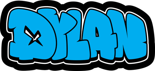 DYLAN Graffiti Name, street art urban tag style font, clear transparent PNG, sticker, label, print, cut file