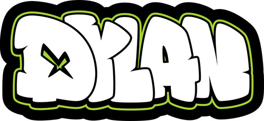 DYLAN Graffiti Name, street art urban tag style font, clear transparent PNG, sticker, label, print, cut file