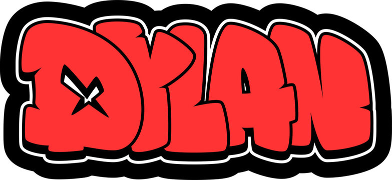 DYLAN Graffiti Name, street art urban tag style font, clear transparent PNG, sticker, label, print, cut file