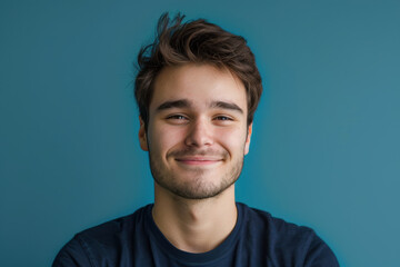 Obraz premium A close up portrait of a young man with a subtle smile