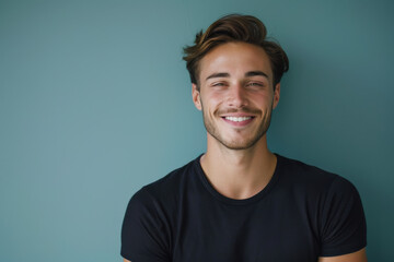 Fototapeta premium A close up portrait of a young man with a subtle smile