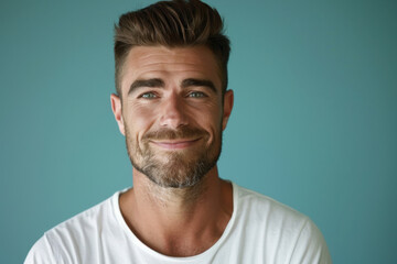 Obraz premium A close up portrait of a young man with a subtle smile