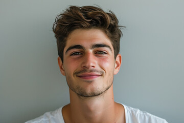 Obraz premium A close up portrait of a young man with a subtle smile