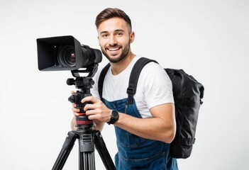 Obraz premium Videographer isolated on white background