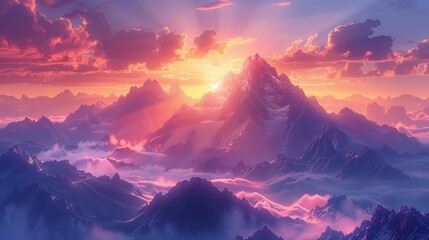 Ethereal Twilight Over Towering Mountain Range