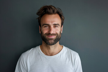 Obraz premium A close up portrait of a young man with a subtle smile