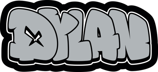 DYLAN Graffiti Name, street art urban tag style font, clear transparent PNG, sticker, label, print, cut file