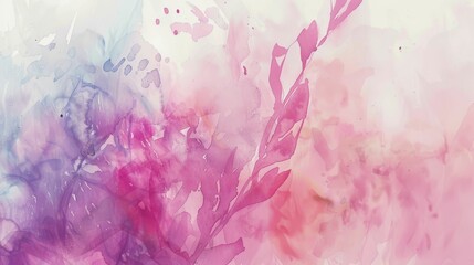 A watercolor painting of pink flowers with purple leaves