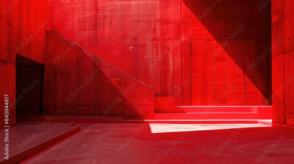 Poster vivid red backdrop structured layout non representational design confrontational atmosphere