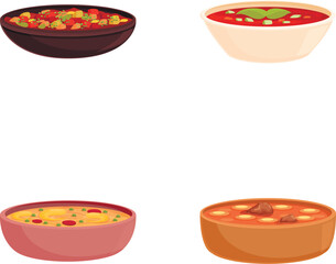 Spanish dish icons set cartoon vector. Traditional spanish cuisine dish. Mediterranean cuisine