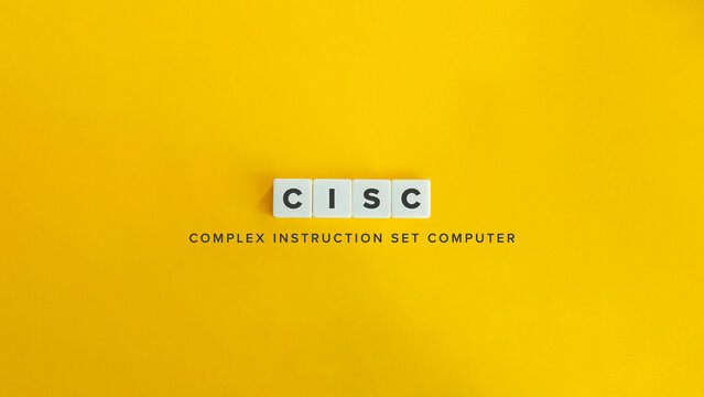 CISC (Complex Instruction Set Computer) Term and Banner. Text on Block Letter Tiles and Icon on Flat Background. Minimalist Aesthetics.