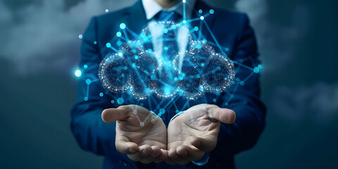 PaaS, Platform as a Service concept. Cloud computing service on the software platform. Businessman holding cloud PaaS icon on virtual screen design