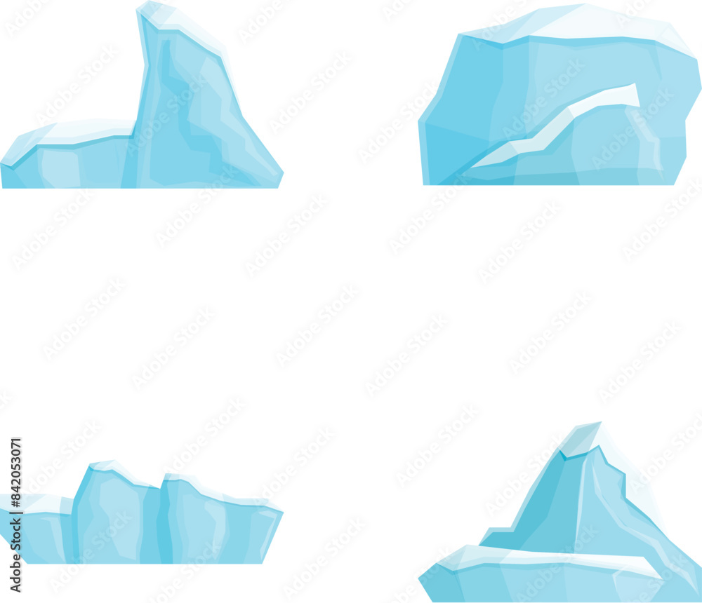 Poster iceberg icons set cartoon vector. iceberg floating in ocean. huge white block of ice