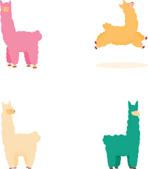 Llama icons set cartoon vector. Funny alpaca character. Cartoon animal