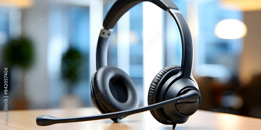 Poster headset for voip calls in customer service and it support environments. concept headset features, no