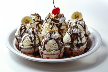 Tantalizing Banana Split with Ice Cream and Cherry