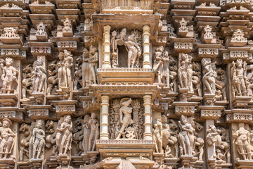 Khajuraho Temples known for erotic stone sculptures with intricate craftsmanship and fine details