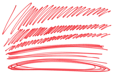 Set grunge scribble, hatching, scrawl line, spiral, red marker isolated on white	