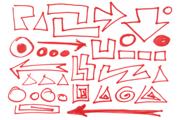 Set grunge scribble, hatched design elements, red marker isolated on white background	